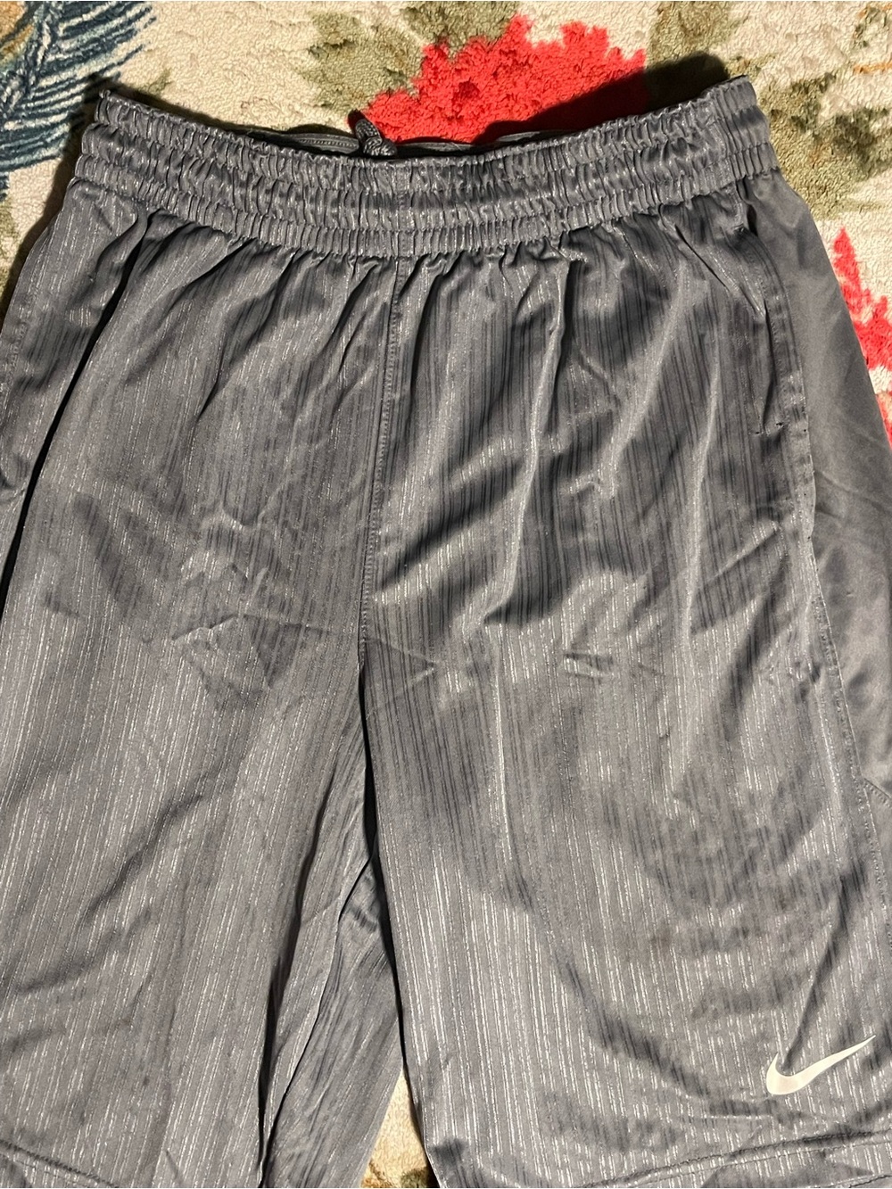 Nike Men's Dark Gray Athletic Shorts with Subtle Pinstripe